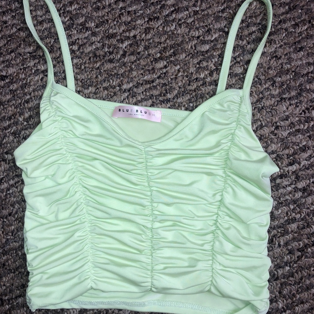 Blue blush Like Green Ruched Top